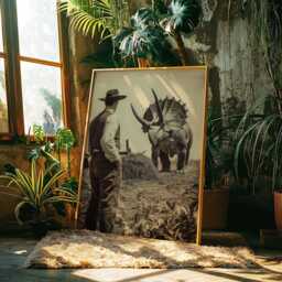 Triceratops Plough Poster Funny Dinosaur Farming Art - thumbnail 3
