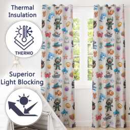 Cartoon Sea Animals Diver Dolphin Shark Crab Boat Lighthouse Cream Background Readymade Eyelet Ring Top Thermal 100% Blackout Curtains - thumbnail 3