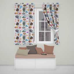 Cartoon Sea Animals Diver Dolphin Shark Crab Boat Lighthouse Cream Background Readymade Eyelet Ring Top Thermal 100% Blackout Curtains - thumbnail 1