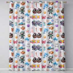 Cartoon Sea Animals Diver Dolphin Shark Crab Boat Lighthouse Cream Background Readymade Eyelet Ring Top Thermal 100% Blackout Curtains - thumbnail 2