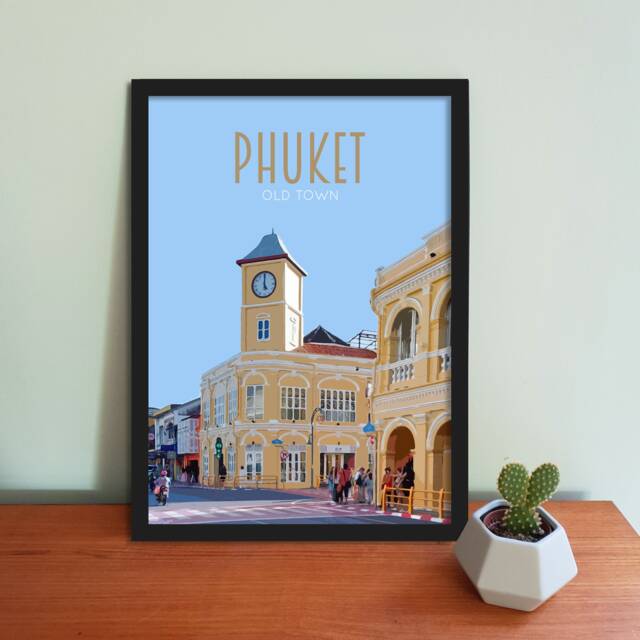 Phuket Travel Poster - Retro Vintage Style Old Town Art Print, Artwork, Homeware, Thailand Travel Print - image 1
