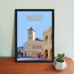 Phuket Travel Poster - Retro Vintage Style Old Town Art Print, Artwork, Homeware, Thailand Travel Print - thumbnail 1