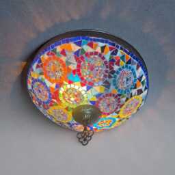 Handmade Turkish Mosaic Flush Mount Ceiling Lamp Staining Glass Art