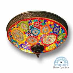 Handmade Turkish Mosaic Flush Mount Ceiling Lamp Staining Glass Art - thumbnail 2