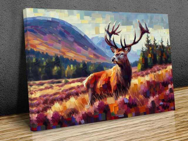 Scottish Stag, Scottish Landscape, Vibrant Colours Wall Art, Hangings , Home D??cor, Mounted Canvas Print Ready To Hang - image 1