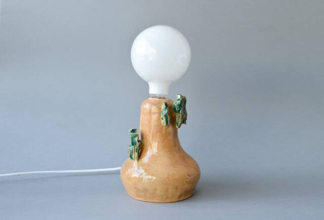 Handmade Beige Ceramic Table Lamp, Minimalist Modern Bedside Lighting, Neutral Home Decor Accent - image 1