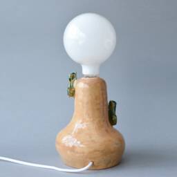 Handmade Beige Ceramic Table Lamp, Minimalist Modern Bedside Lighting, Neutral Home Decor Accent - thumbnail 3