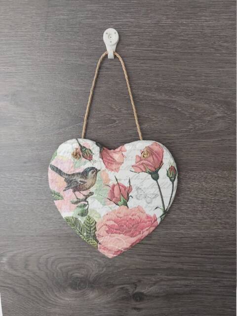 Rose & Songbird Slate Heart Plaque Botanical Wall Hanging - 15cm - image 1
