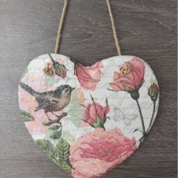 Rose & Songbird Slate Heart Plaque Botanical Wall Hanging - 15cm - thumbnail 2