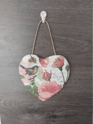 Rose & Songbird Slate Heart Plaque Botanical Wall Hanging - 15cm - thumbnail 1