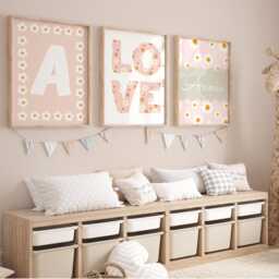 Set Of 3 Personalised Flower Prints in Pastel, Wildflower Name Print, Love Floral Wall Art, Girl Bedroom, Daisy Art - thumbnail 2
