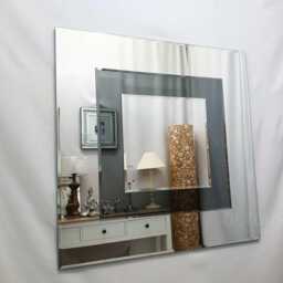 Oltons Modern Square Art Deco Grey Smoked Two Tone 3 Layer Wall Mirror Bevelled Glass Silver 90x90cm Home Decor Handmade UK - thumbnail 2
