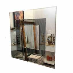 Oltons Modern Square Art Deco Grey Smoked Two Tone 3 Layer Wall Mirror Bevelled Glass Silver 90x90cm Home Decor Handmade UK - thumbnail 4