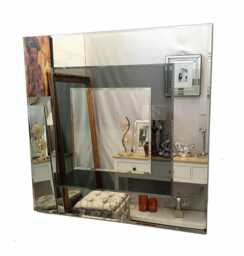 Oltons Modern Square Art Deco Grey Smoked Two Tone 3 Layer Wall Mirror Bevelled Glass Silver 90x90cm Home Decor Handmade UK