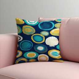 Navy Blue Abstract Cushion Cover, Modern Coastal Pillow Case, Teal Mustard Circle Pattern Decorative Sofa Throw Pillowcase - thumbnail 2