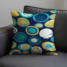 Navy Blue Abstract Cushion Cover, Modern Coastal Pillow Case, Teal Mustard Circle Pattern Decorative Sofa Throw Pillowcase - thumbnail 3
