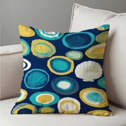 Navy Blue Abstract Cushion Cover, Modern Coastal Pillow Case, Teal Mustard Circle Pattern Decorative Sofa Throw Pillowcase - thumbnail 4