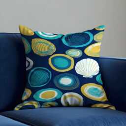 Navy Blue Abstract Cushion Cover, Modern Coastal Pillow Case, Teal Mustard Circle Pattern Decorative Sofa Throw Pillowcase