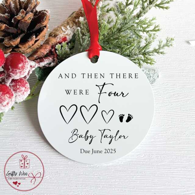 And Then There Were 4 Christmas Preganacy Announcement Bauble - Baby Due Tree Decoration Bumps First Grandparents To Be Gift - image 1