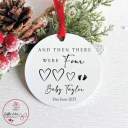 And Then There Were 4 Christmas Preganacy Announcement Bauble - Baby Due Tree Decoration Bumps First Grandparents To Be Gift - thumbnail 1