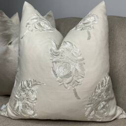 Linen Blend Embroidered Floral Pillow Cover Natural Beige , Scatter Cushion Country Home Decor, Birthday Gift New - thumbnail 2