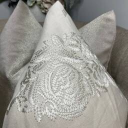 Linen Blend Embroidered Floral Pillow Cover Natural Beige , Scatter Cushion Country Home Decor, Birthday Gift New - thumbnail 3