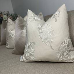 Linen Blend Embroidered Floral Pillow Cover Natural Beige , Scatter Cushion Country Home Decor, Birthday Gift New