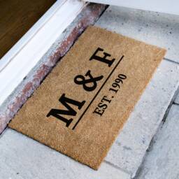 Personalized Bold Underlined Initials & Est. Date Serif Door Mat - Custom Coir Rug New Home Gift Cute Couples Housewarming - thumbnail 2