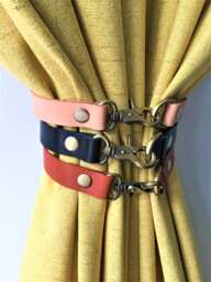 Minimalist Leather Curtain Tieback With Bronze Hardware