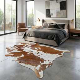 Authentic Large Brown & White Cowhide Rug - Statement Piece For Sophisticated Decor - 34x38 Inches - thumbnail 2