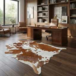Authentic Large Brown & White Cowhide Rug - Statement Piece For Sophisticated Decor - 34x38 Inches - thumbnail 3