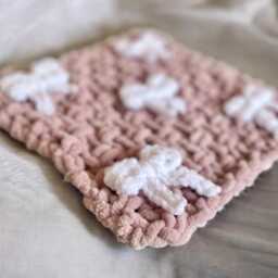 Baby Girl Comforter, Pink Lovey Blanket, Bow Security Blanket For Baby, Handmade Comfort Gift - thumbnail 3