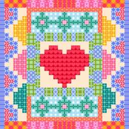 Square Heart Colourful Wall Printable, Digital Cross Stitch Print, Sweet Decor, Maximalist Colour, Pattern Picture Hanging, Bold Bright - thumbnail 2
