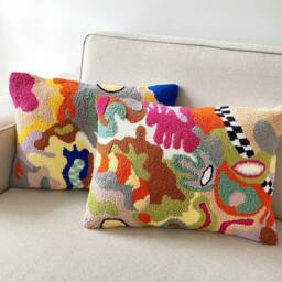 Hand Tufted Punch Needle Pillow Cover Decorative Embroidered Cushion Natural Cotton Yarn Fun Home Decor Rug Gift For Friend - thumbnail 2