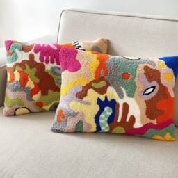 Hand Tufted Punch Needle Pillow Cover Decorative Embroidered Cushion Natural Cotton Yarn Fun Home Decor Rug Gift For Friend - thumbnail 4