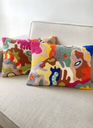 Hand Tufted Punch Needle Pillow Cover Decorative Embroidered Cushion Natural Cotton Yarn Fun Home Decor Rug Gift For Friend - thumbnail 1