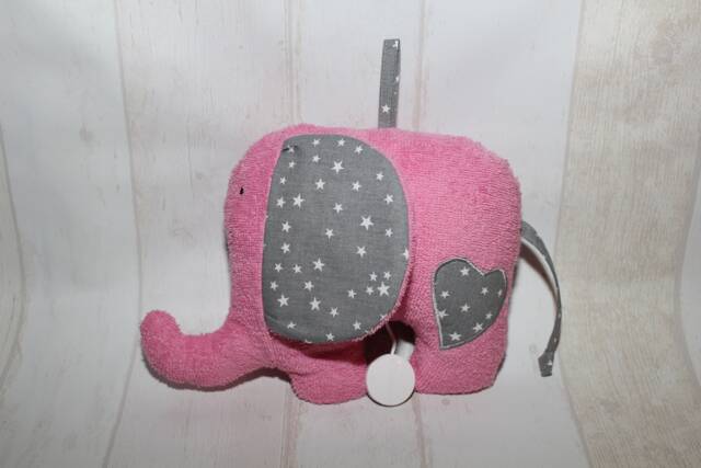 Music Box Elephant Pink/Grey With Wish Music Box