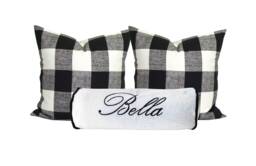 Embroidered Monogram Neckroll Pillow Cover, White Throw Pillow, Personalized Gift For Daughter - thumbnail 1