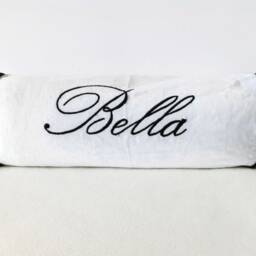 Embroidered Monogram Neckroll Pillow Cover, White Throw Pillow, Personalized Gift For Daughter - thumbnail 3