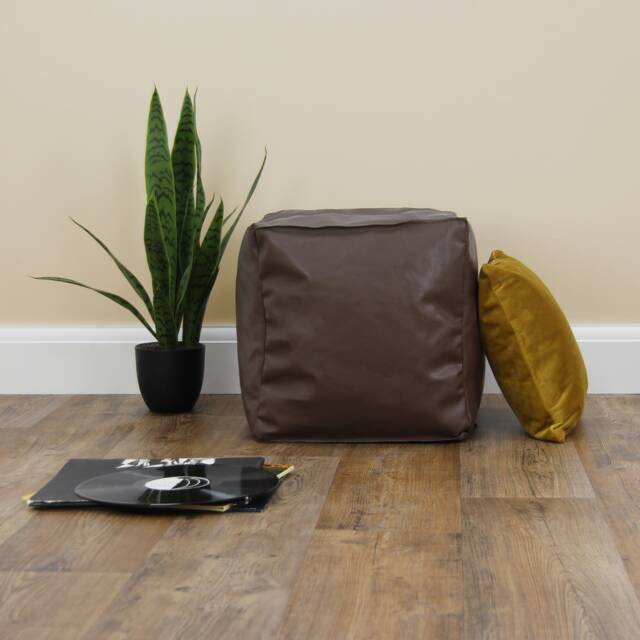 Faux Leather Cube Bean Bag Stool Handmade Footstool, Beans Included - image 1