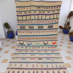 Vintage Moroccan Hanbel Rug, Flatwoven Berber Kilim - thumbnail 2
