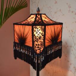 Pink & Black Lace Lampshade With Beaded Fringe - thumbnail 3
