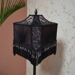 Pink & Black Lace Lampshade With Beaded Fringe - thumbnail 2