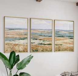 Golden Field Trio, Countryside Landscape Wall Art Set - thumbnail 1