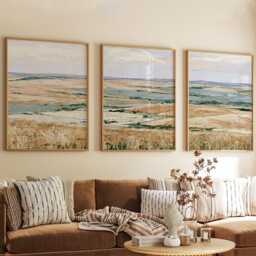 Golden Field Trio, Countryside Landscape Wall Art Set - thumbnail 4