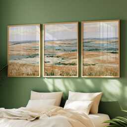 Golden Field Trio, Countryside Landscape Wall Art Set - thumbnail 2