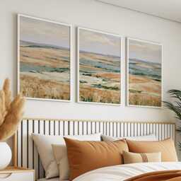 Golden Field Trio, Countryside Landscape Wall Art Set - thumbnail 3