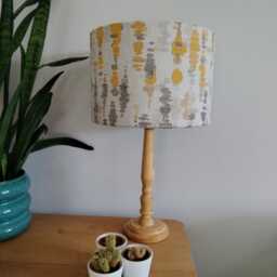 Mustard Abstract Lampshade Grey Yellow Woven Shapes Handmade Neutral Fabric Drum Lamp Shade Ceiling Pendant Or Table Floor - Various Sizes - thumbnail 3