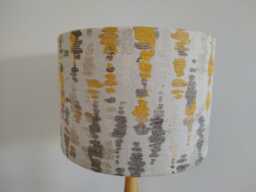 Mustard Abstract Lampshade Grey Yellow Woven Shapes Handmade Neutral Fabric Drum Lamp Shade Ceiling Pendant Or Table Floor - Various Sizes - thumbnail 1