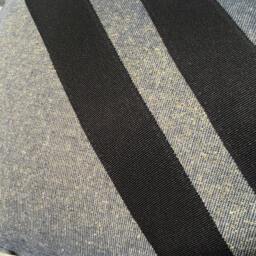 Geometric Black Linen Lumbar Pillow Cover, Gold Accent Ribbon, Handmade - thumbnail 3